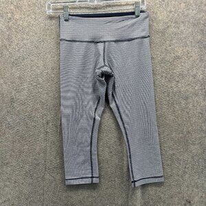 Lululemon Leggings Women 4 White Blue Wunder Under Crop Hi-Rise Stripe Full On